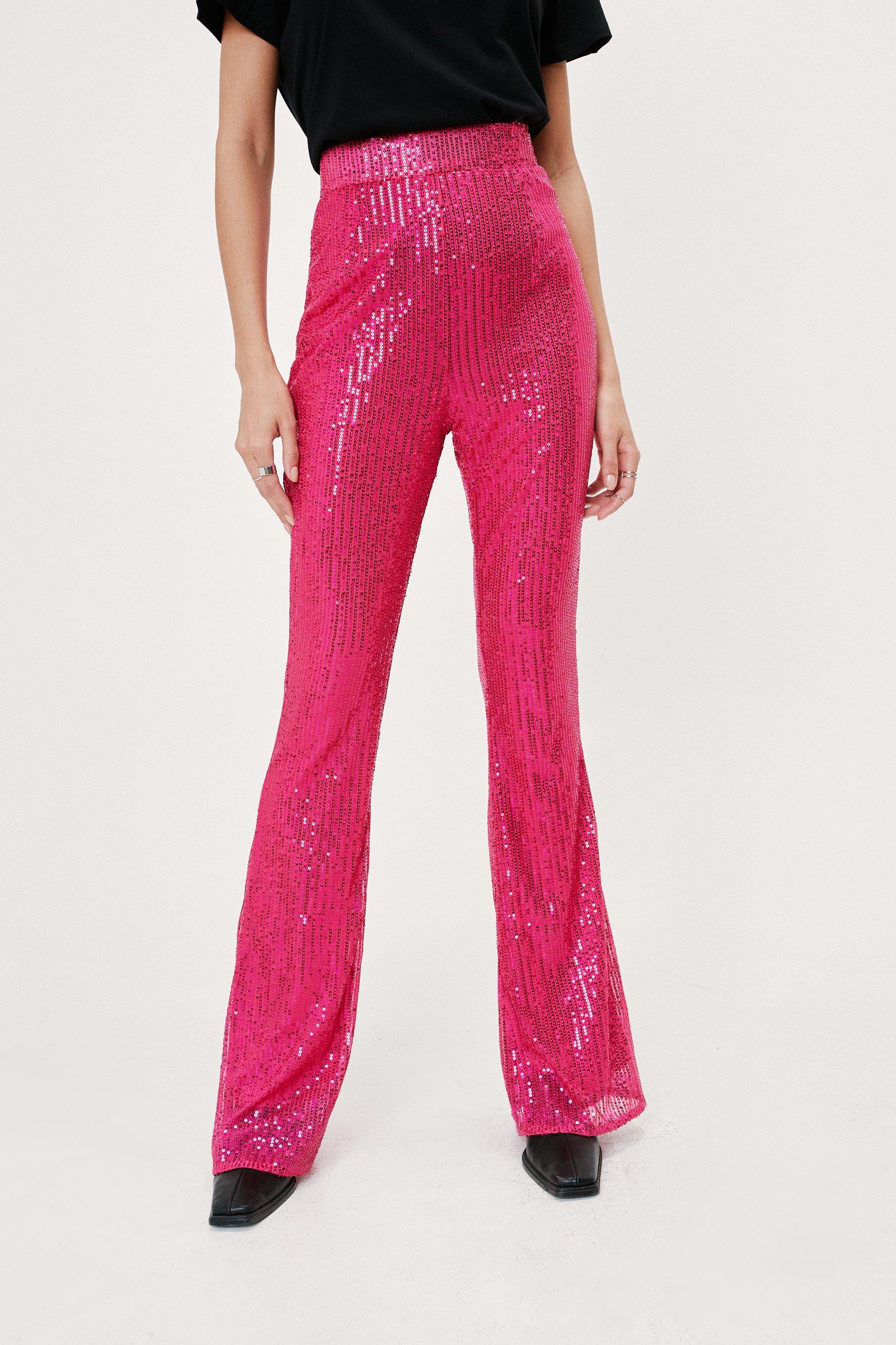 Pink sequin flare on sale pants